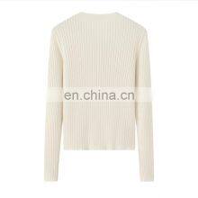 Wholesale Rib Knitted Round Neck Sweater Women's Button Down Cashmere Cardigan thumbnail-3