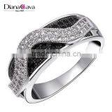 Trending Style Curve Wavy Pattern Jet & Clear Zirconia Stones Party Jewelry Ring thumbnail-2