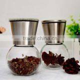 Unique Design Brushed Stainless Steel and Glass Salt and Pepper Grinder Set Large Capacity Round Glass Body thumbnail-2