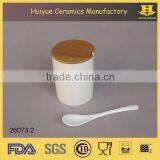 Ceramic Spice Jar, Kitchenware, Salt Cruet With Bamboo Lid and Spoon thumbnail-1