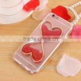 Fasion Designed 3D Heart-Shaped quikcksand cell phone case, transparent Soft TPU cover for iphone 6/6s