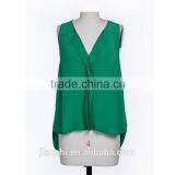 Fashion Leisure Style Green Color V-neck Sleeveless Lady Blouse for Summer thumbnail-2