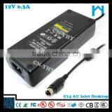 19V 6.3A Power Supply UL CE FCC GS SAA C-tick Certificates and 7.4x5.0mm dc Jack