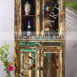 ANTIQUE RECYCLE WOOD GLASS DISPLAY CABINET,FOR HOME FURNITURE thumbnail-1