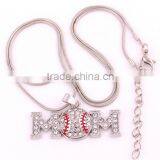 Wholesale Rhodium Plated MOM Baseball Crystal Sports Pendant Necklace thumbnail-5