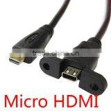HDMI 1.4Version D Type Micro HDMI Male to Female M/F Extension Panel Mount Cable 30cm Support 3D 1080P thumbnail-1