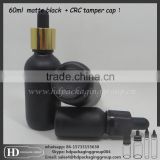 Black childpproof dopper cap matt 60ml frosted black glass bottle for eliquid essential oil package