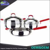 Wholesale Mirror Polish Stainless Steel 3 Pcs Kitchen Cookware With Silicone Handle and Knob thumbnail-1