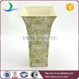 Square Lime Green Landscape Motif Stoneware Hand Made Vases thumbnail-3