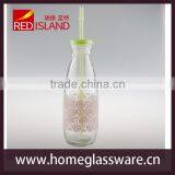 16oz Beverage Glass Bottle With Plastic Lids, Straws Hoting Selling thumbnail-2