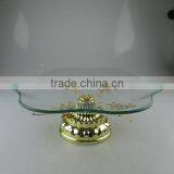 Wholesale Petal Shape Glass Cake Stands With Gloden Flower thumbnail-1