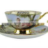 High Quality Bone China 200ml Bone China European Style Lady Pattern Coffee Cup With Saucer Set for Wedding Gift