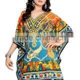 Designer Print Canvas Crepe Digital Printed Kaftan / Poncho/pakistani Kaftan Dresses thumbnail-3