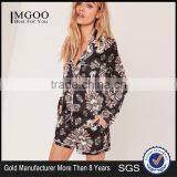 Custom Full Print Women Satin Wide Leg Boxer Shorts Floral Print Tailored Shorts Black thumbnail-1