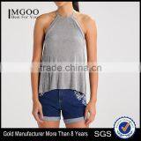 MGOO New Fashion Racer Back Knitted Loose Fit Tops For Women Solid Color High Neck Tank Tops thumbnail-1