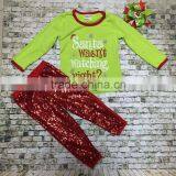 X-mas Clothes New Design Bow Christmas Outfits Girls Baby Santa Clothing Red Sequins Pant With Bow Set thumbnail-1
