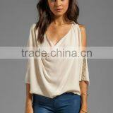 Studded Suede Sleeve Cowl Blouse thumbnail-1