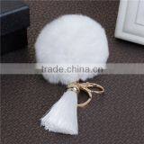 Cheap Wholesale Gold Plated White Angora Pom Pom Ball Rayon Tassel Keychain thumbnail-1