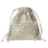 Natural Christmas Snowflake Pattern Cotton & Linen Cloth Drawstring Storage Velvet Bag thumbnail-1