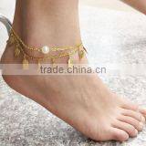 Pearl Beaded Alloy Anklet Leaf Tassel Charm Foot Chain thumbnail-1
