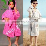 Soft 100% Cotton Pure Color Hooded Bathrobe for Kids thumbnail-5