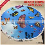 wholesale butterfly print custom logo blanket not fade turkish microfiber large round beach towel
