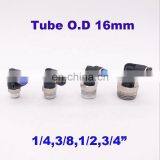 L Type Pneumatic Screw 16mm Pipe Fitting Bronze 1/4 3/8 1/2 3/4 BSP Threaded Elbow pu Hose Connector 90 Degree PL Pipe Joint thumbnail-2