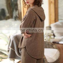 New Design Plain Knit Cashmere Lounge Pants and Cardigan Hoodie Set thumbnail-5