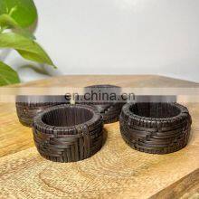 Rustic Set of 4 Vintage Rattan Napkin Rings Tableware Set Napkin Holder Rings Wovenmade in Vietnam thumbnail-1