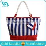 Navy Style Stripe Pattern Beach Bag Stripe String Canvas Beach Bag With Pouch