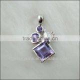 925 Sterling Silver Natural Gemstone Amethyst CZ Rhodium Plated Pendant Hong Kong Wholesale Jewelry Semi Precious Stone