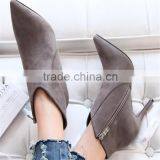 Black Suede New York Fashion Pencil Heel China Woman Low Heel Suede Boot thumbnail-1