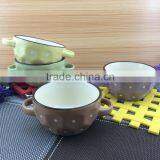 Two Handle Dot Design Ceramic Soup Bowl thumbnail-1