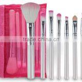 Travel 7 Piece White Silver Make up Brushes Set With Pvc Bag