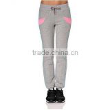 Cheap fashion girls fleece sports pants with slant pink pocket