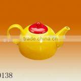 China Factory Wholesale Custom Ceramic Porcelain Tea Pot With Filter, Yellow Body and Red Lid thumbnail-1