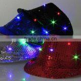 Hot-selling Factory Cheap Christmas Events Party Supplies LED Flashlight Colorful Hat Luminous Jazz Hat Sequin LED Hat thumbnail-1