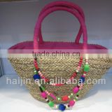 popular beach seagrass handmade lady hand bag with decoration