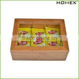 Bamboo Snack Tea Basket Tray Organizer With Clear Lid Window/Homex_Factory thumbnail-2