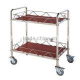 High Quality Hotel Restaurant Tea House Wrought Iron Stainless Steel Double-deck Drinks Serving Trolley Liquor Trolley thumbnail-1