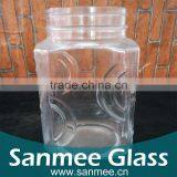 Manufacture Embossed Glass Jar Square Glass Jar With Lid thumbnail-1