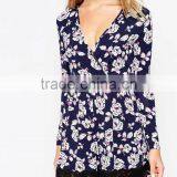 2015 Fashionable Hot Sale OEM Customized Wrap Romper With Lace Hem in New Floral Print thumbnail-3