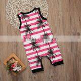 Summer Baby Sleeveless Coconut Tree Print Stripe Crotchless Bodysuit thumbnail-4