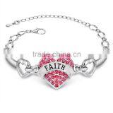 2016 Diy Faith Bracelet Red Shining Crystal Faith Bracelet Insqired Words Custom Logo Bracelet With Heart Charms thumbnail-1
