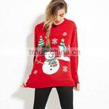 Stock Women Christmas Longline Crewneck Red Knitwear Sweatshirt Knitted Top Long Sleeve Wholesale Bulk thumbnail-6