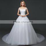 MGOO Stock Off Shoulder Flower Emboridery Beaded Back Straps Crossover Wedding Dress Bride Princess Dress thumbnail-3