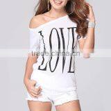 Fashion Women T-shirt Lace Short Sleeve Shoulder Off Blouse Plus Size thumbnail-2