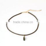 New Fashion Dark Green Velvet Suede Choker Necklace Gold Plated Tassel Pendant 34cm Long thumbnail-3
