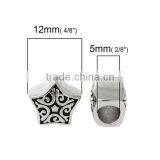 304 Stainless Steel European Style Large Hole Charm Beads Star Silver Tone Flower Carved Black Enamel About 12mm x 12mm thumbnail-2