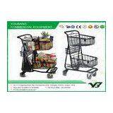 Powder Coated Supermarket Shopping Trolley / Two Layers Shopping Cart With Rear Bottom Tray thumbnail-1